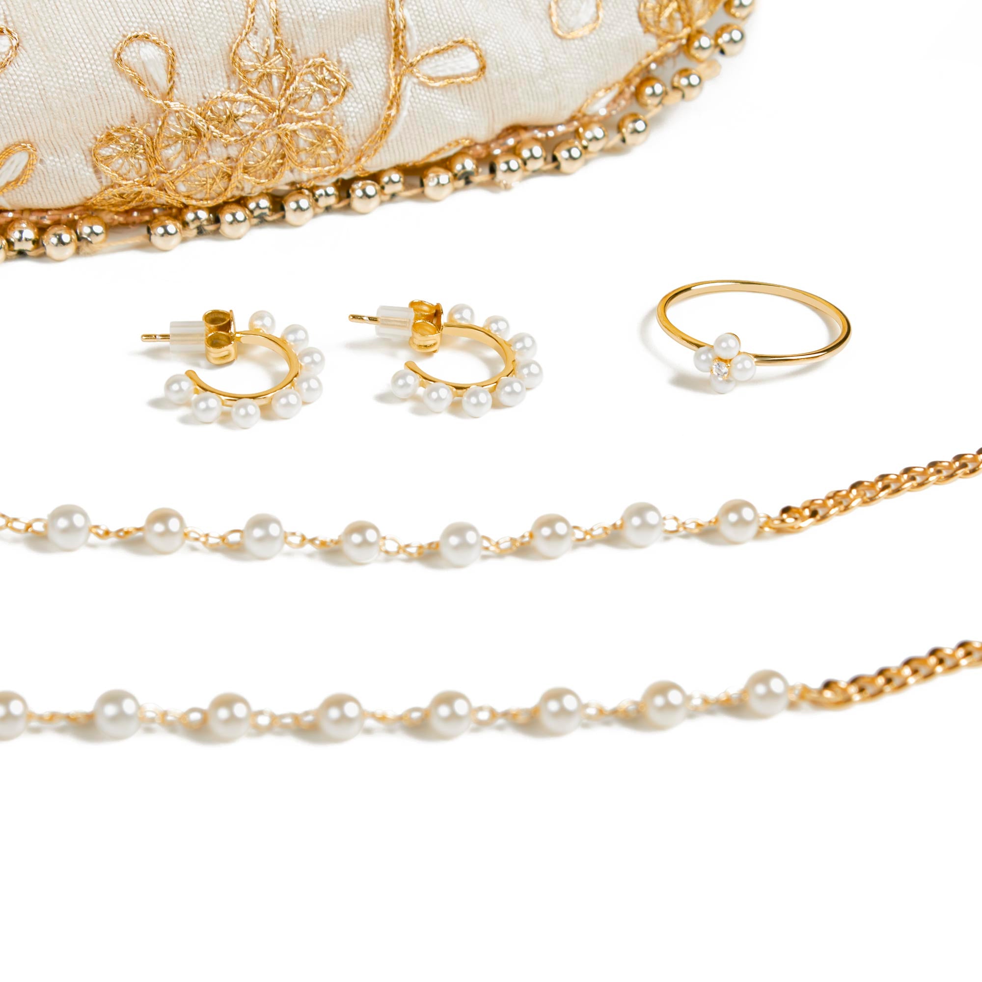 Pearly Whites Set (Earrings, Anklets & Ring)