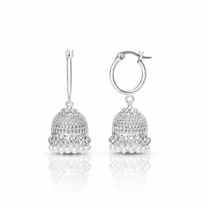 silver pearl jhumka earrings side view