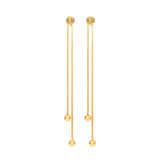 Gold chain earrings with ball endings on a white background