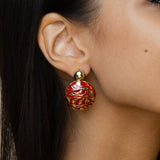 Meena Button Earrings - Poppy