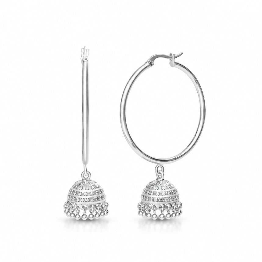 silver hoop jhumka earrings