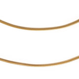 Two gold-colored chain anklets on a white background, viewed from an angle that highlights their link design.