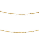 Two gold-colored chains against a white background, a pair of sapna anklets.