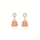 Rose gold earrings on a white background