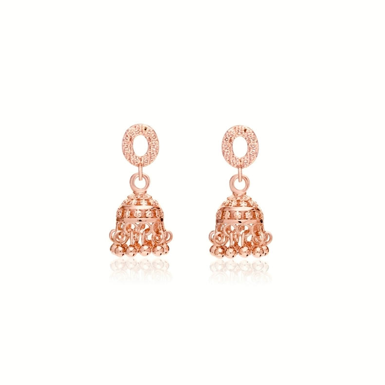 Rose gold earrings on a white background