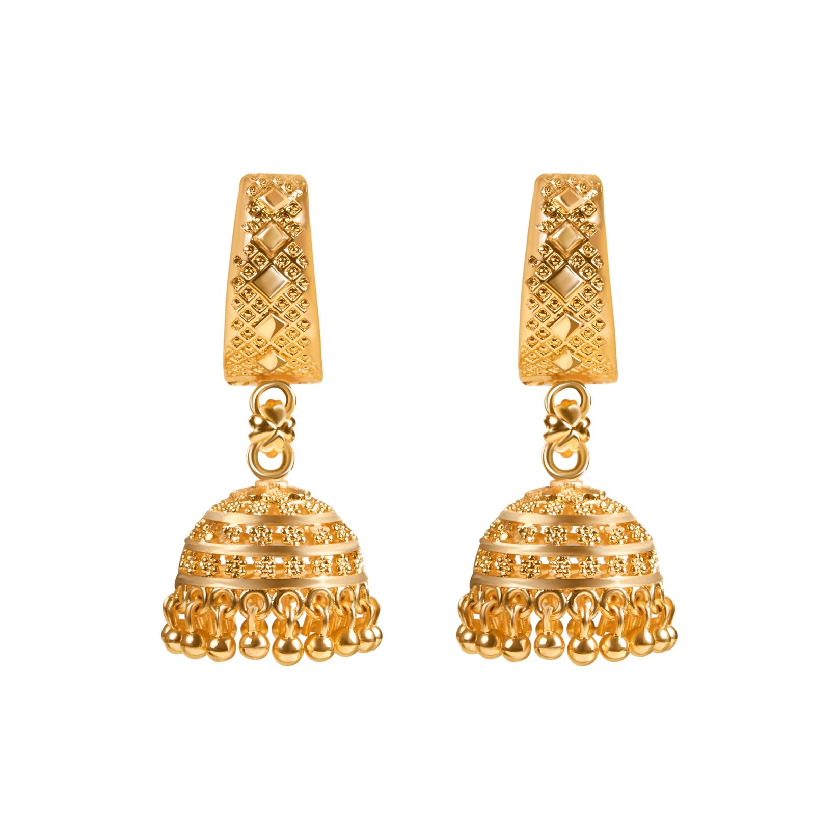Beautiful Golden Triangle Shaped Kundan Studded Jhumkas with White Pearls -  LOCAL TIJORI